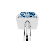 Fancy Blue Princess Cut Diamond Halo Engagement Ring Set in White gold with Plain Split Shank and Prong Setting