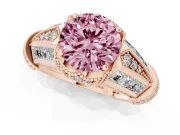 Fancy Pink Round Cut Diamond Vintage-Inspired Milgrain Ring Set in Rose gold with Accent Split Shank