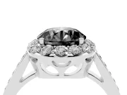 Fancy Black Round Cut Diamond Floral Halo Ring Set in Platinum with Pavé Band and Prong Setting