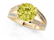 Fancy Yellow Round Cut Diamond Split Shank Ring Set in Yellow gold with Pavé Band and Prong Setting