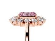Emerald Cut Floral Double Halo Engagement Ring Setting for a Fancy Pink Lab-Grown Diamond | Plain Band | Rose Gold