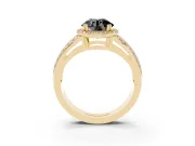 Round Halo Engagement Ring Setting for a Black Center | Two-Row Pavé Split Shank | Yellow Gold