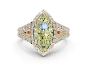 Marquise Halo Pavé Engagement Ring Setting for a Fancy Yellow Lab-Grown Diamond | Narrow Split Shank | Yellow Gold