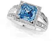 Asscher Cut Halo Engagement Ring Setting for a Fancy Blue Lab-Grown Diamond | Two-Row Pave Split Shank | Sterling Silver
