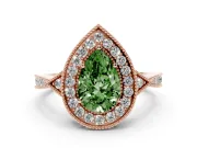 Pear-Shaped Milgrain Halo Engagement Ring Setting for a Fancy Green Lab-Grown Diamond | Graduated Pavé | Rose Gold