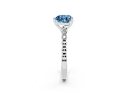 Fancy Blue Heart Cut Diamond Solitaire Engagement Ring Set in Silver with Bezel Accents on Beaded Band