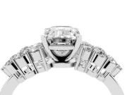 Emerald Cut Diamond Cluster Engagement Ring Set in White gold with Pavé Band and Prong Setting