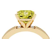 Fancy Yellow Princess Cut Diamond Solitaire Ring Set in Yellow gold with Slim Pavé Band and Prong Setting