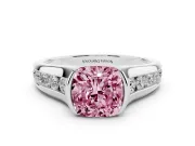 Cushion Cut Half Bezel Engagement Ring Setting for a Fancy Pink Lab-Grown Diamond | Sterling Silver