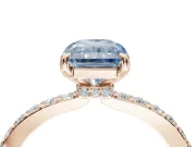 Radiant Cut Hidden Halo Engagement Ring Setting for a Fancy Blue Lab-Grown Diamond | Pavé Band | Rose Gold