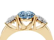 Oval Three Stone Engagement Ring Setting for a Fancy Blue Lab-Grown Diamond | Matching Side Stones | Yellow Gold