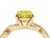 Fancy Yellow Cushion Cut Diamond Twist Band Solitaire Set in Yellow gold with Pavé Accents and Prong Setting