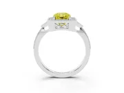 Fancy Yellow Radiant Cut Diamond Halo Engagement Ring Set in Silver with Milgrain Pavé Band