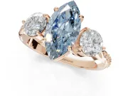 Marquise Three Stone Engagement Ring Setting for a Fancy Blue Lab-Grown Diamond | Tapered Pave Band | Rose Gold