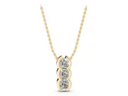 Round Lab-Grown Diamond Three-Stone Vertical Pendant Necklace | Scalloped Rails | Yellow Gold