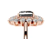 Princess Cut Floral Double Halo Engagement Ring Setting for a Black Center | Plain Band | Rose Gold