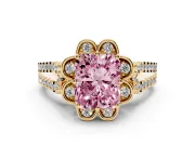 Radiant Cut Floral Halo Engagement Ring Setting for a Fancy Pink Lab-Grown Diamond | Pavé Split Shank | Yellow Gold