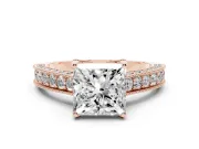 Princess Cut Vintage Hidden Halo Engagement Ring Setting | Milgrain Pave Band | Rose Gold