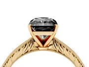 Radiant Cut Engraved Solitaire Engagement Ring Setting for a Black Center | Yellow Gold