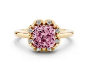 Cushion Cut Petal Halo Engagement Ring Setting for a Fancy Pink Lab-Grown Diamond | Yellow Gold