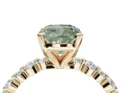 Cushion Cut Pavé Engagement Ring Setting for a Fancy Green Lab-Grown Diamond | Alternating Accents | Yellow Gold