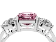 Asscher Cut Three Stone Engagement Ring Setting for a Fancy Pink Lab-Grown Diamond | Wide Plain Band | Platinum