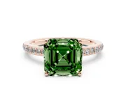 Asscher Cut Hidden Halo Engagement Ring Setting for a Fancy Green Lab-Grown Diamond | Rose Gold