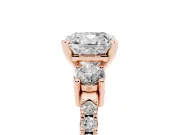 Three-Stone Cushion Cut Diamond Pavé Band Ring Set in Rose gold with Prong Setting