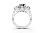 Heart-Shaped Engagement Ring Setting for a Black Center | Three Stone | Sterling Silver
