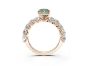 Cushion Cut Side Stone Engagement Ring Setting for a Fancy Green Lab-Grown Diamond | Scalloped Prong Accents | Rose Gold