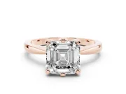 Asscher Cut Diamond Solitaire Engagement Ring Set in Rose gold with Slim Tapered Solitaire Band