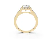 Princess Cut Halo Engagement Ring Setting | Single Row Pavé Band | Yellow Gold
