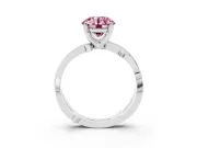 Fancy Pink Round Cut Diamond Pavé Twist Band Solitaire Ring Set in White gold with Prong Setting