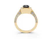 Radiant Cut Milgrain Halo Engagement Ring Setting for a Black Center | Side Stones | Yellow Gold