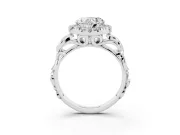 Heart Cut Diamond Halo Ring Set in Silver with Scrollwork Band and Prong Setting