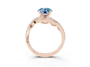 Fancy Blue Round Cut Diamond Solitaire Ring Set in Rose gold with Pavé Twist Band and Secure Prong Setting