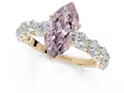 Marquise Side Stone Engagement Ring Setting for a Fancy Pink Lab-Grown Diamond | Scalloped Prong Accents | Yellow Gold