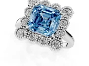 Asscher Cut Milgrain Cluster Halo Engagement Ring Setting for a Fancy Blue Lab-Grown Diamond | Plain Band | Platinum