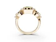 Cushion Cut Three Stone Halo Engagement Ring Setting for a Fancy Yellow Lab-Grown Diamond | Bezel Set | Yellow Gold
