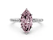 Fancy Pink Marquise Cut Diamond Pavé Band Ring Set in Silver with Prong-Set Center Stone