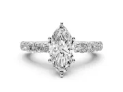 Marquise Cut Diamond Solitaire Ring Set in Platinum with Shared Prong Pavé Band