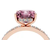 Fancy Pink Asscher Cut Diamond Pavé Band Ring Set in Rose gold with Prong-Set Center Stone