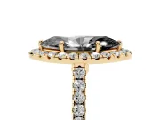 Marquise Halo Engagement Ring Setting for a Black Center | Pavé Shoulders | Yellow Gold
