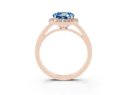 Round Thin Halo Engagement Ring Setting for a Fancy Blue Lab-Grown Diamond | Plain Band | Rose Gold