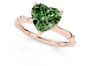 Fancy Green Heart Cut Diamond Solitaire Ring Set in Rose gold with Bamboo Band and Prong Setting