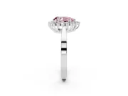 Fancy Pink Pear Cut Diamond Halo Ring Set in Silver with Round Halo and Smooth Solitaire Band