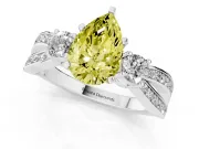 Fancy Yellow Three-Stone Pear Cut Diamond Twist Band Ring Set in Platinum with Pavé Accents and Prong Setting