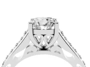 Cushion Cut Diamond Prong Set Solitaire Engagement Ring Set in Platinum with Pavé Band