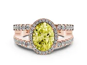Fancy Yellow Oval Cut Diamond Halo Ring Set in Rose gold with Pavé Split Shank and Prong Setting