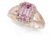 Emerald Cut Split Shank Halo Engagement Ring Setting for a Fancy Pink Lab-Grown Diamond | Rose Gold